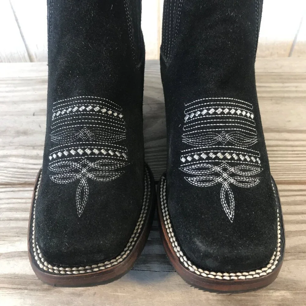 Joes Womens Black Suede Leather Western Ankle Boots US 8 Wide 723 Side Goring